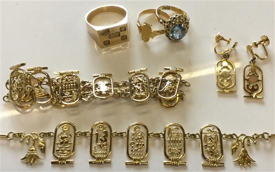 Egyptian gold jewellery and two rings